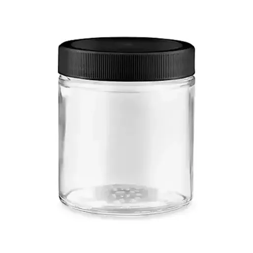 Проѕирна стаклена тегла за складирање од 4 oz со капак со црн шраф Проѕирна стаклена тегла за складирање од 4 oz со капак со црн шраф