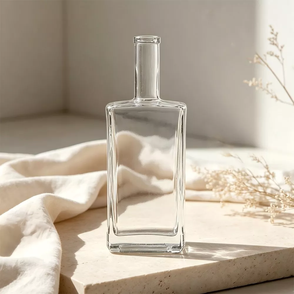 750ml Empty Square Clear Glass Liquor Bottle